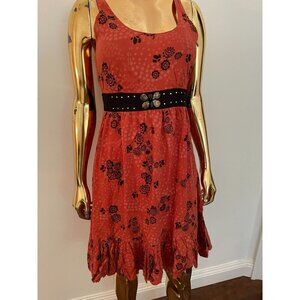 Free People Y2K Vintage Red Dress With Butterfly Detail Floral Print & Black Bel